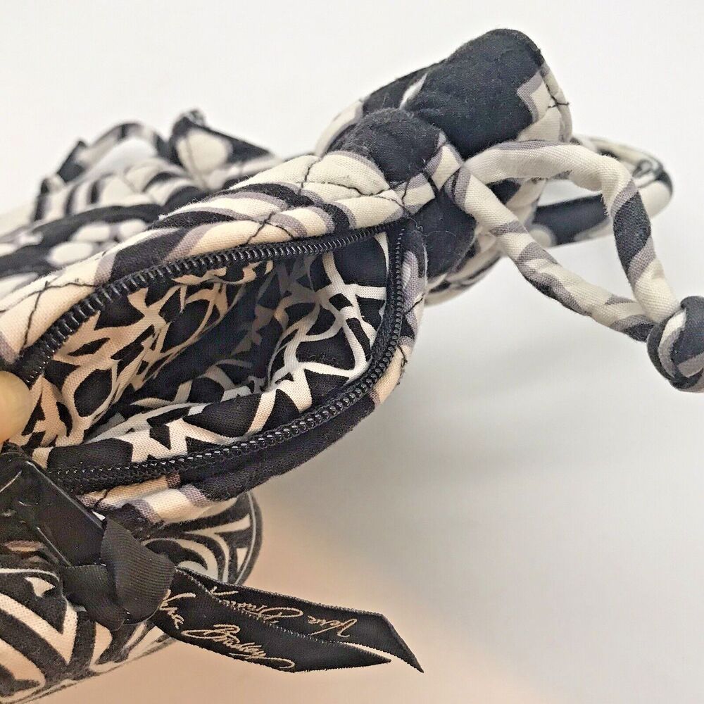 VERA BRADLEY Night & Day Draw String Satchel Black & White Double Handle Purse - Picture 9 of 10
